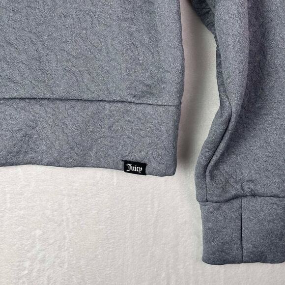 JUICY COUTURE Quilted Texture Sporty Gray High Collar Drawstring Pullover Cozy M - Picture 5 of 12